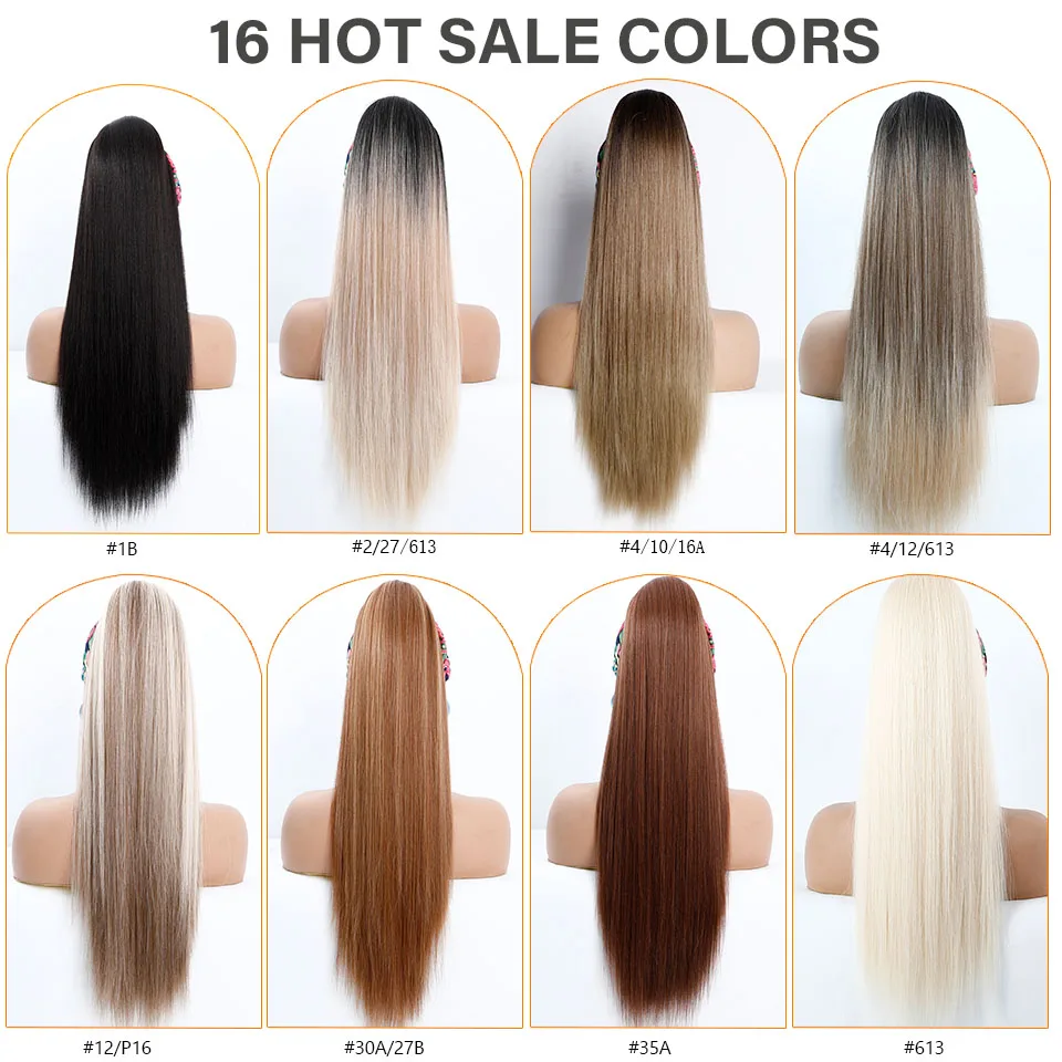 Synthetic Long Straight Drawstring Ponytail for Women Clip in Hair Extensions Highlight Ombre Blonde 70cm Natural Fake Hairpiece