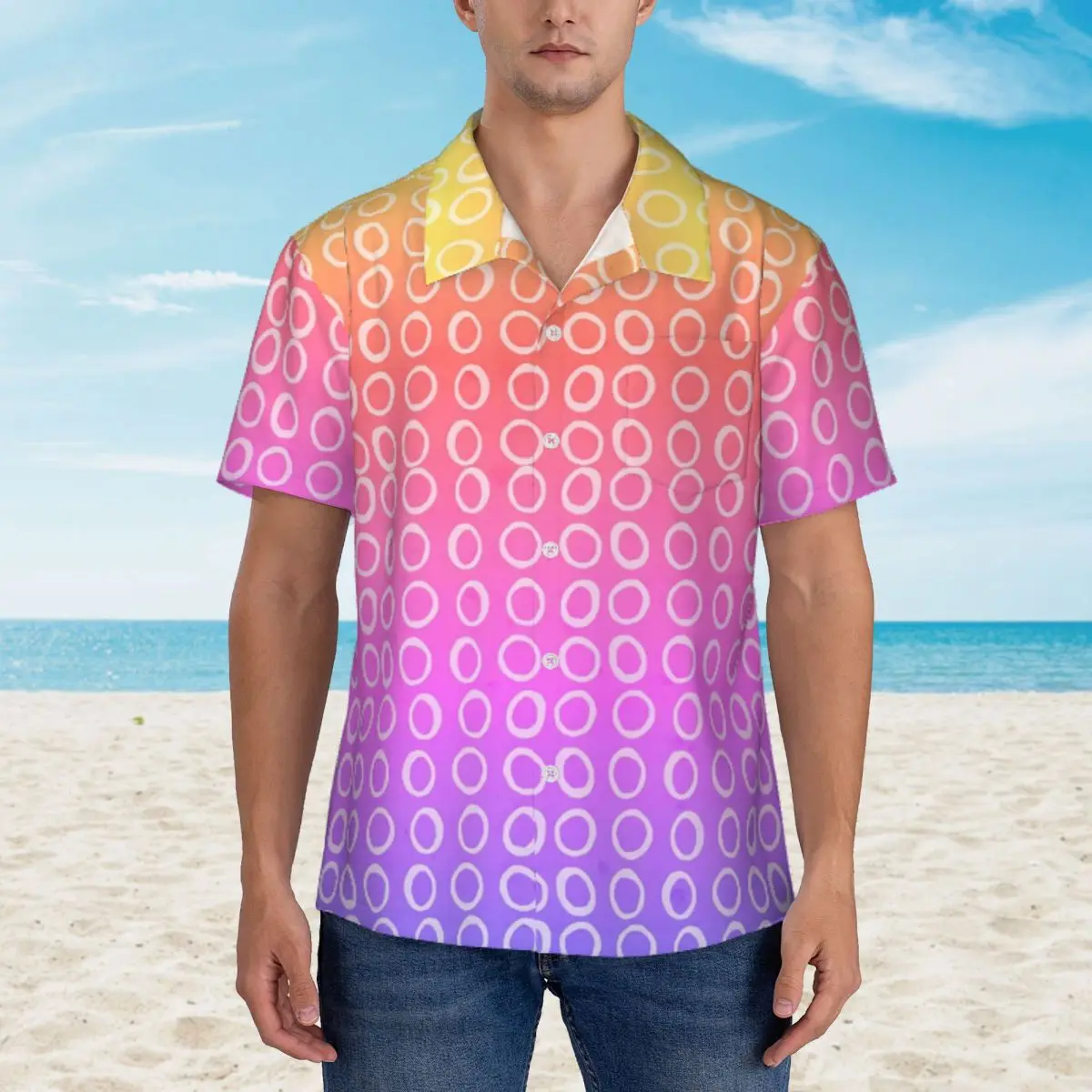 

Gradient Rainbow Casual Shirt Circles Print Vintage Hawaiian Shirts Men Short Sleeve Vacation Streetwear Custom Oversize Blouses