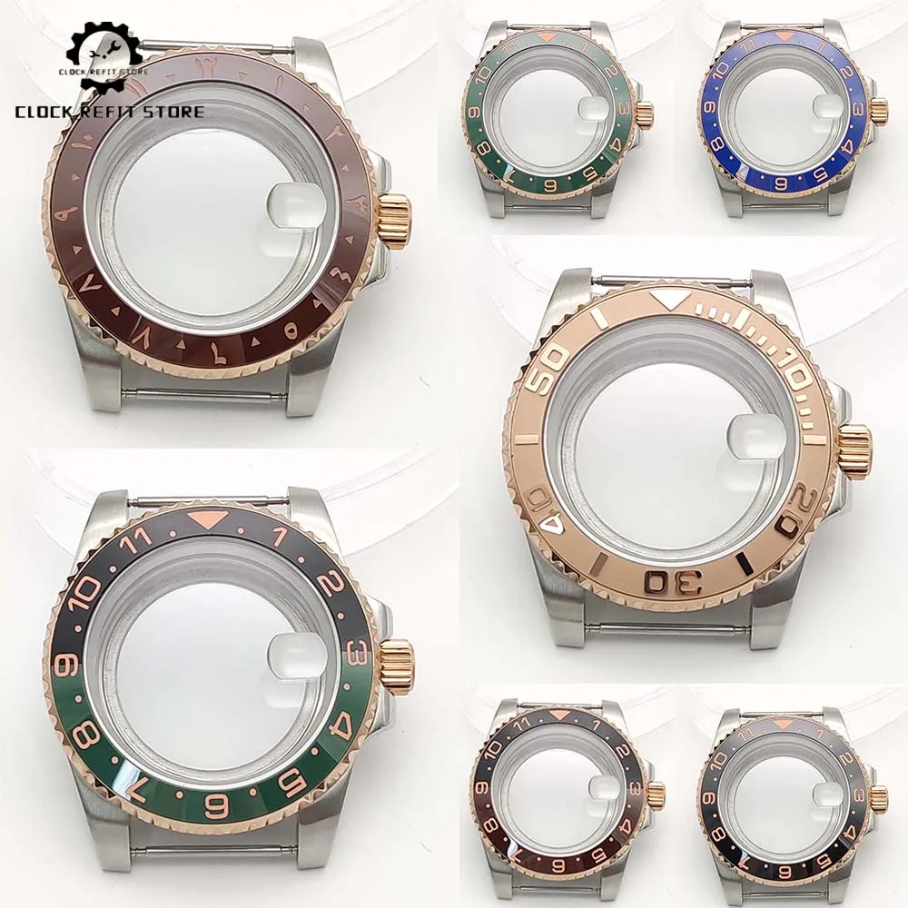 

40mm Men's Watch Case Accessories For NH35 Calibre Cases Sapphire Date Glass Transparent Back Water Resistant Crown Brushed Case