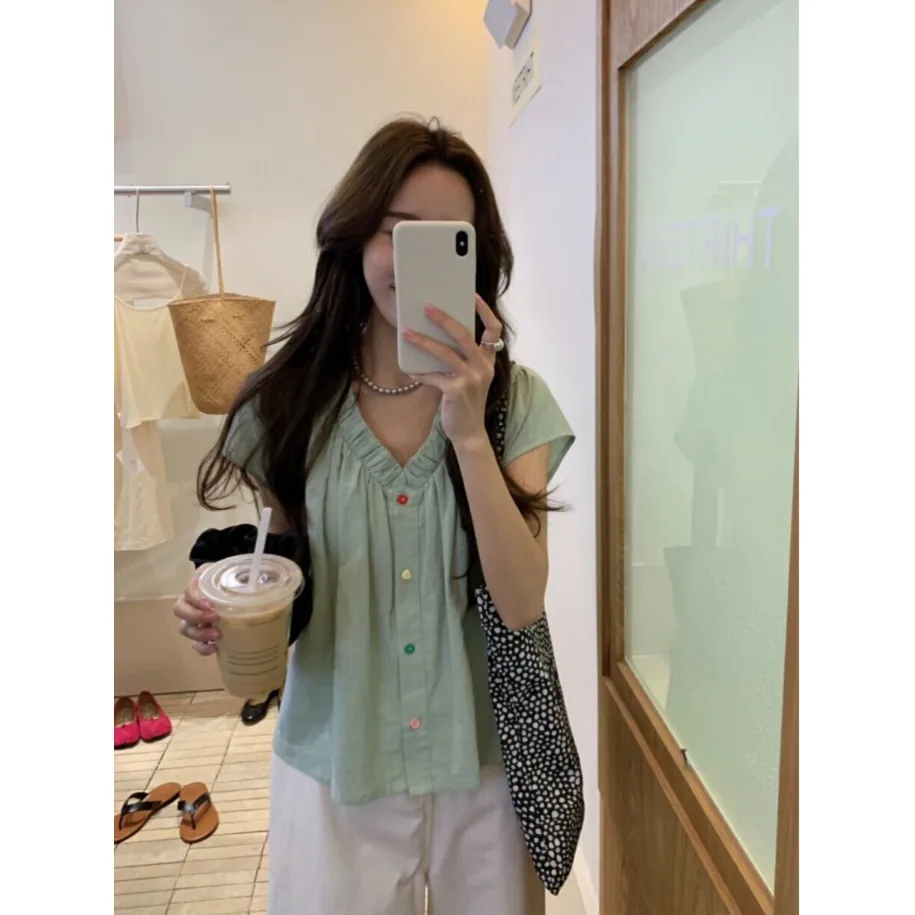 

Unique Women's Summer Shirt 2026 New Style plus Size Caramel Color Gentle Atmosphere Short Sleeve round Neck Regular Fit Coat