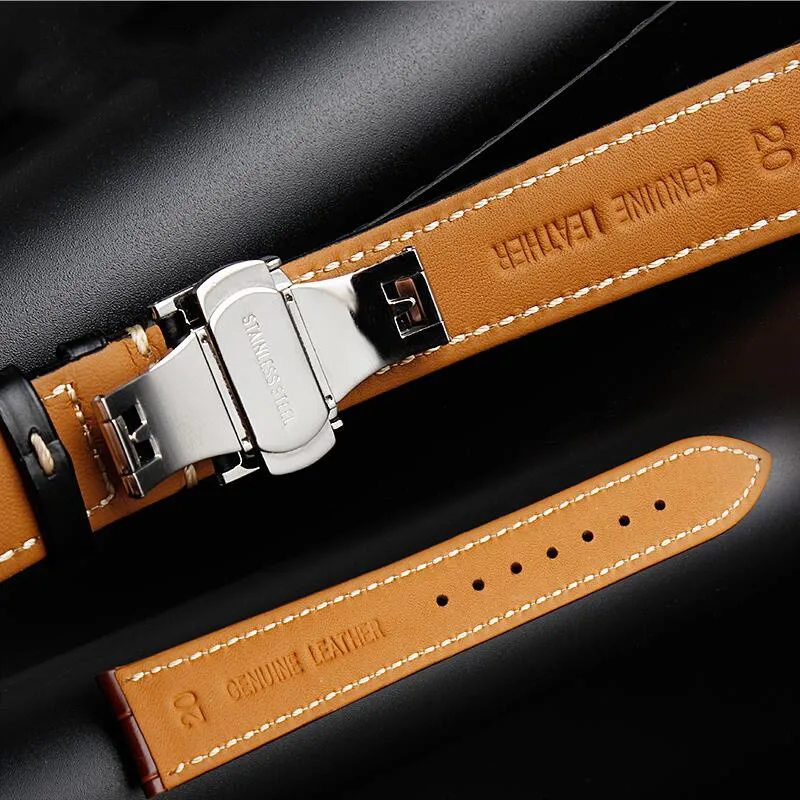 Universal Black Brown Genuine Leather Watchband 19 20 21 22mm Deployment Clasp Calfskin Strap Fit For OMG PATE IW Longin Watch