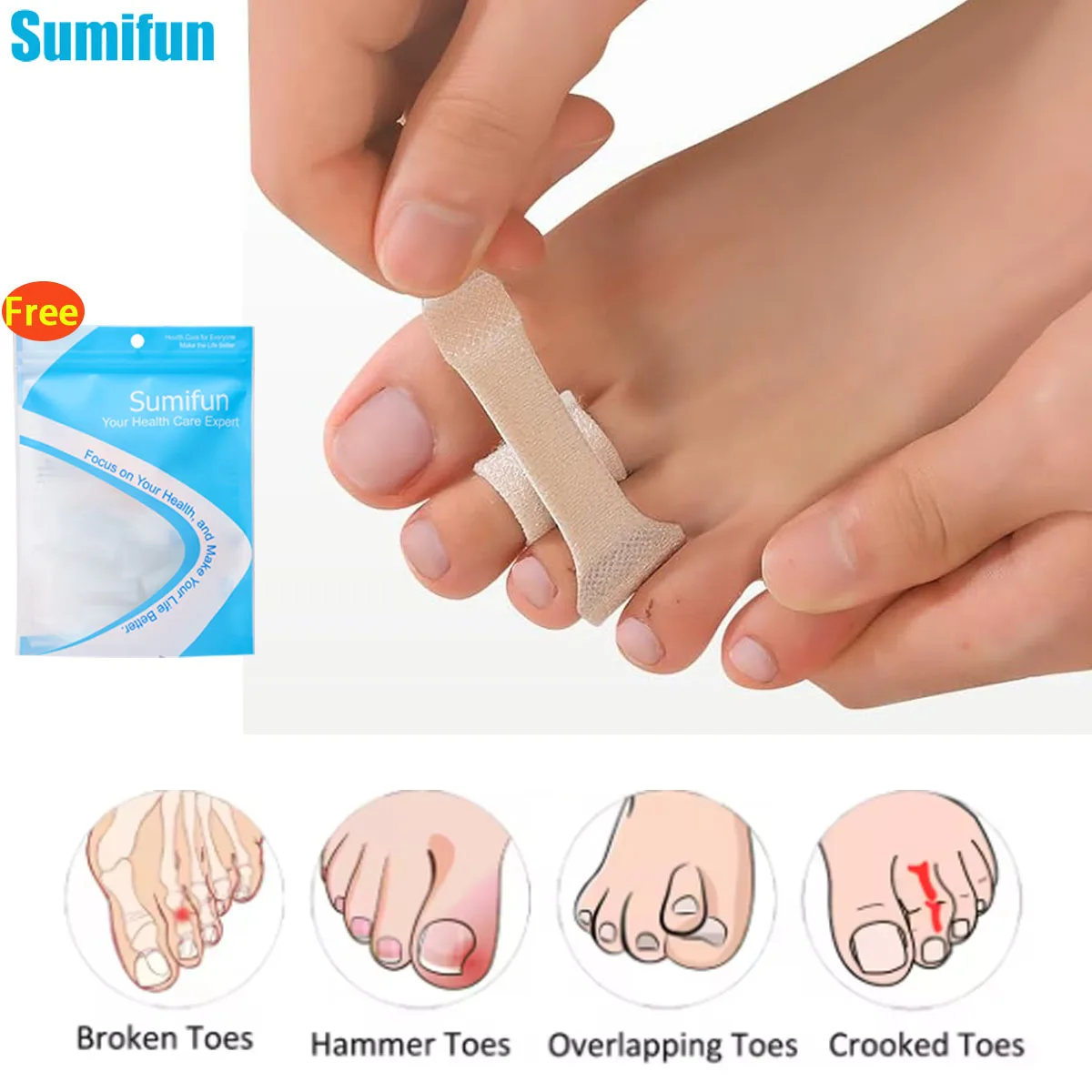 

1/3/5/10Pcs Hammer Toe Straightener Toe Splints Bandages for Correcting Bunion Hammertoe Crooked Overlapping Toes Protector