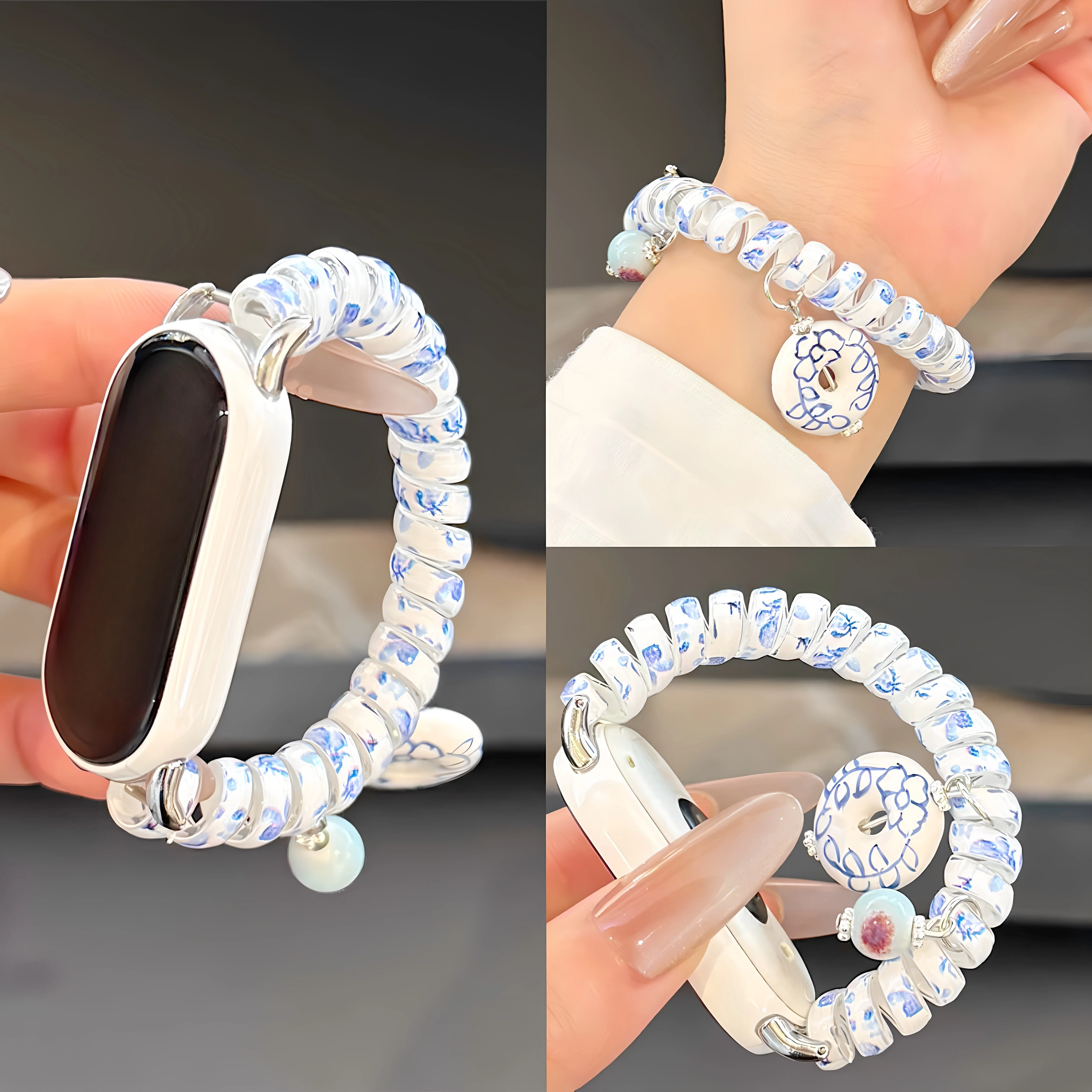 

Blue and white porcelain telephone wire strap suitable Xiaomi Band 8Pro/9Pro，For Mi band 3/4/5/6/7，8/8NFC/9/9NFC/10/10NFC，For Re
