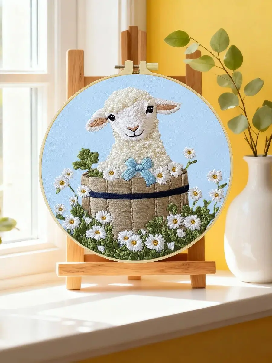 1 Stück 20X20CM/15X15CM 7,87/6,3 Zoll Schaf-Stickerei-Starter-Kit DIY-Kit DIY-Stickerei-Set Handarbeiten Nadelkunst Heimdekoration – Detail 6