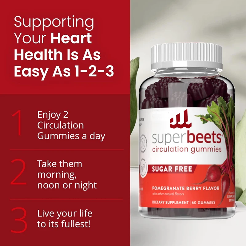 

SuperBeets Circulation Soft Candy - Heart Health Energy, Grape Seed Extract and Beet Root Meal -60 Pills