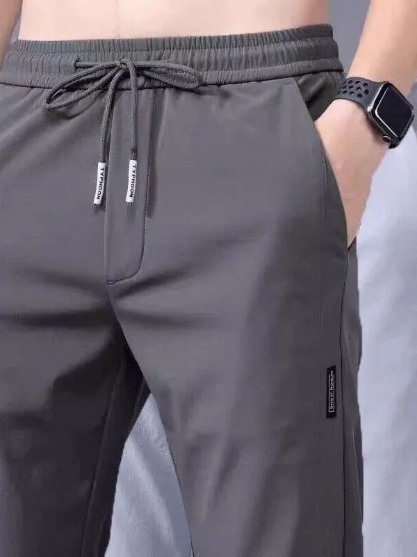 

Ultra-Thin Summer Ice Silk Men's Pants Casual Sportswear Straight Leg mid Waist Polyester Fiber Wear-Resistant Faionable