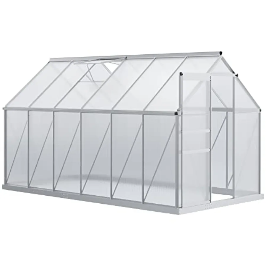 Walk-in greenhouse roof vent for 6' x 12' x 6.5' polycarbonate structure, silver finish, green color, weather-resistant and eas