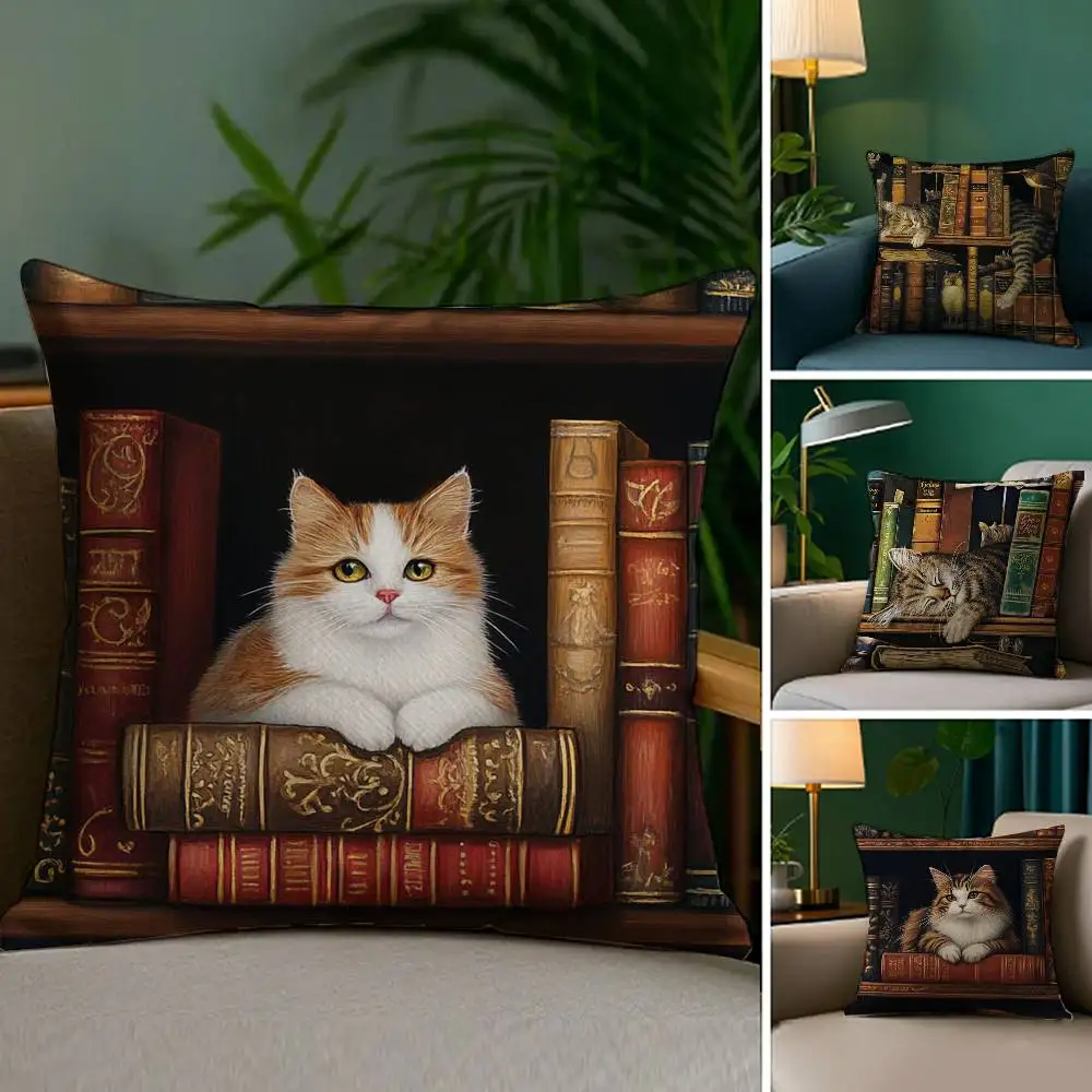 Klassischer süßer Katzen-Kissenbezug aus Plüschstoff, weicher doppelseitiger Druck, Sofa-Kissenbezug, Überwurf-Kissenbezüge