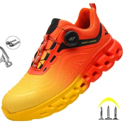 Zapatos de seguridad con botón giratorio para hombre, zapatillas de deporte con punta de acero a prueba de perforaciones, botas protectoras indestructibles, a la moda