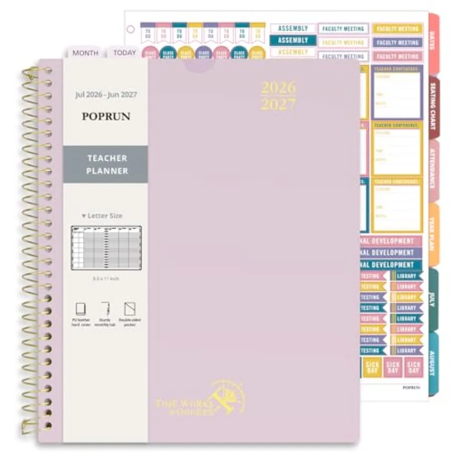 

Teacher Planner 2026-2027, 8.5" x 11", Academic Lesson Plan Book for Teachers July 26-June 27 Weekly and Monthly with Gradebook