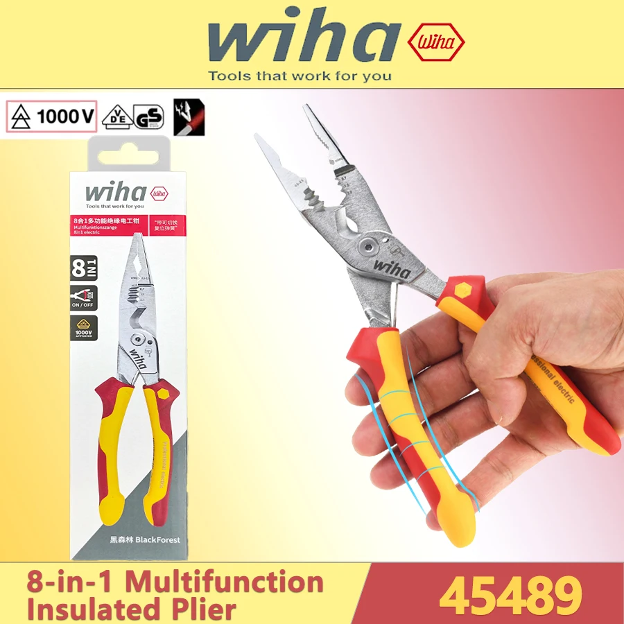 

WIHA 8 в 1 Φ 1000V VDE ножницы для зачистки проводов плоскогубцы многофункциональный ручной инструмент электрика 45489