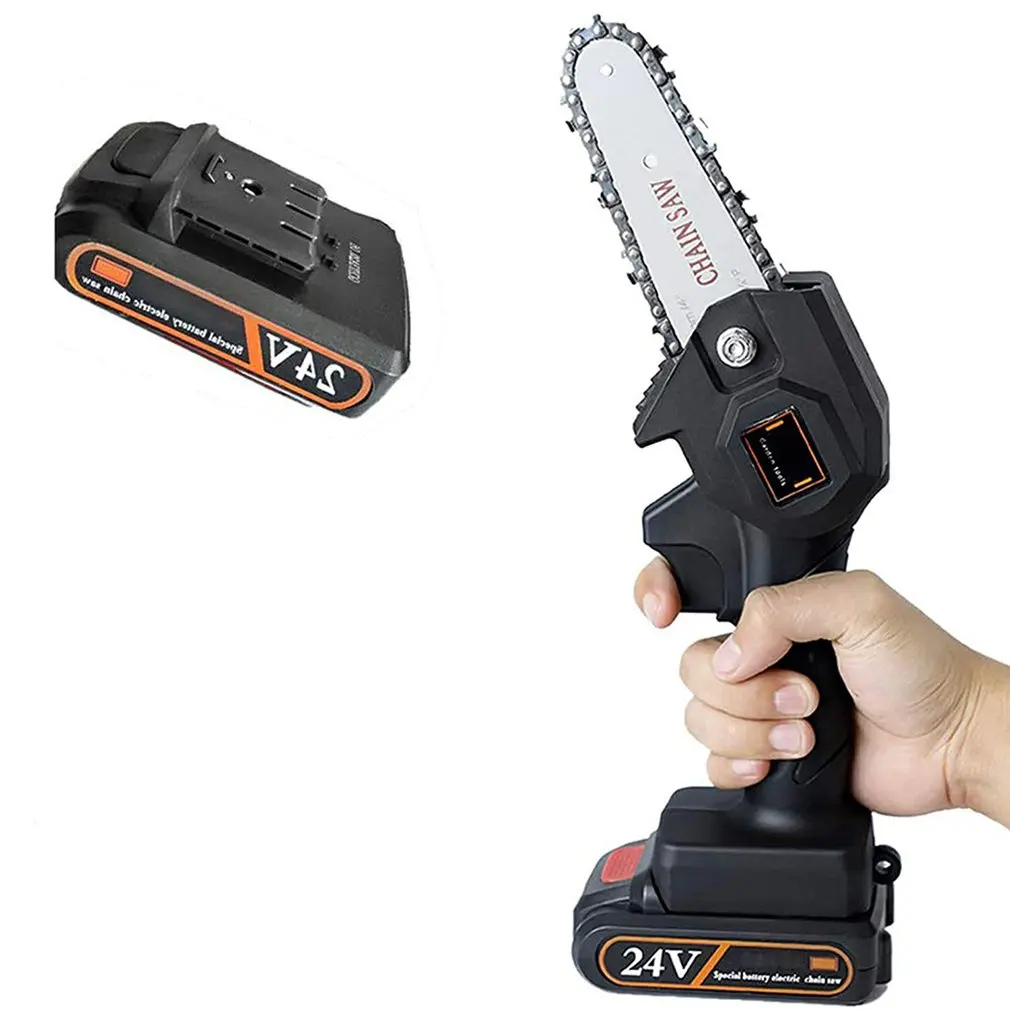 24V 4 inch Portable Electric Pruning Saw Wood Splitting Chainsaw Rechargeable Battery Brushed Motor One-handed Woodworking Tool