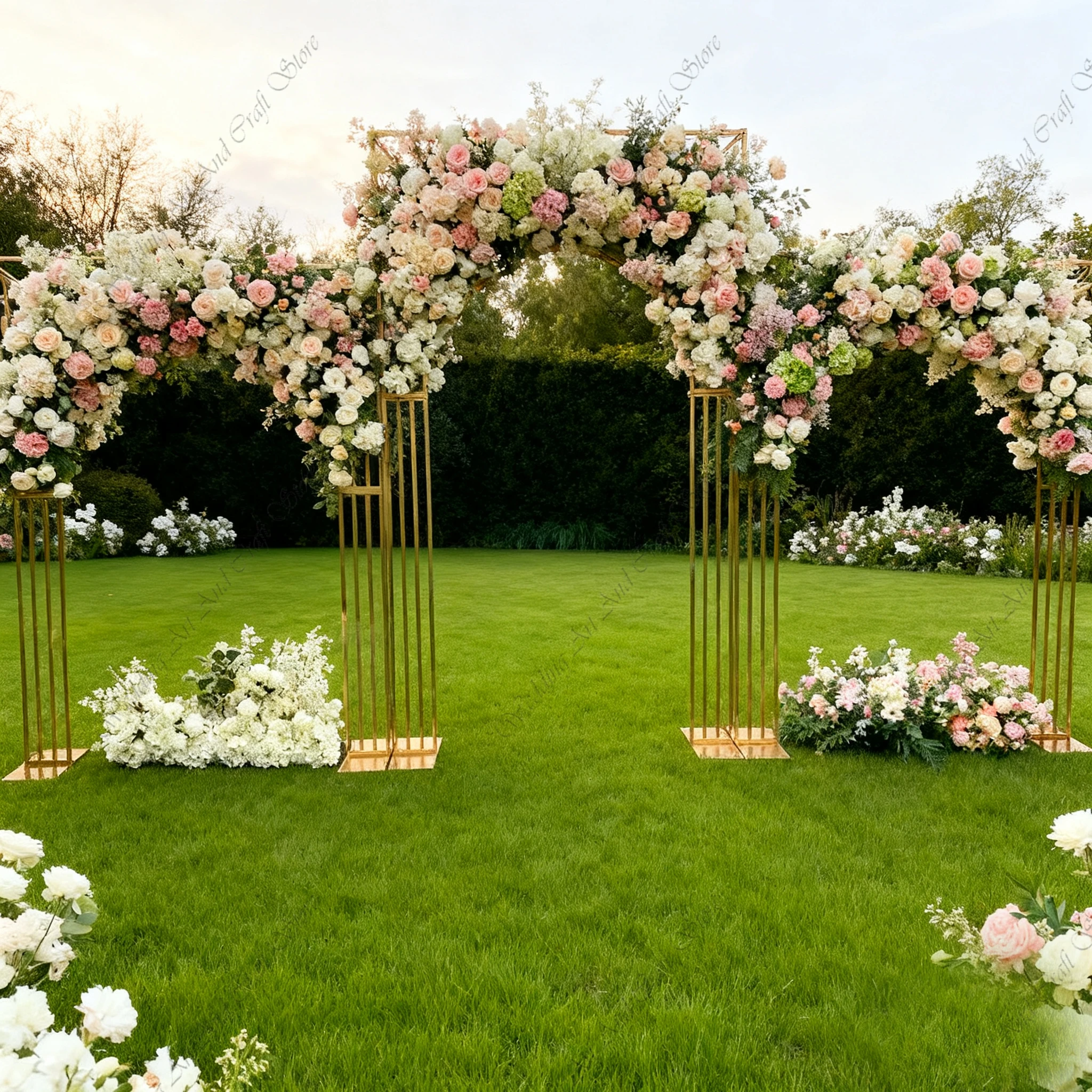 

1/2/3pc f30 2.2-2.4M Shiny Gold Flower Arch Rectangle Stand Metal Wedding Arch Ceremony Backdrop Floral Arch Decoration ivy353