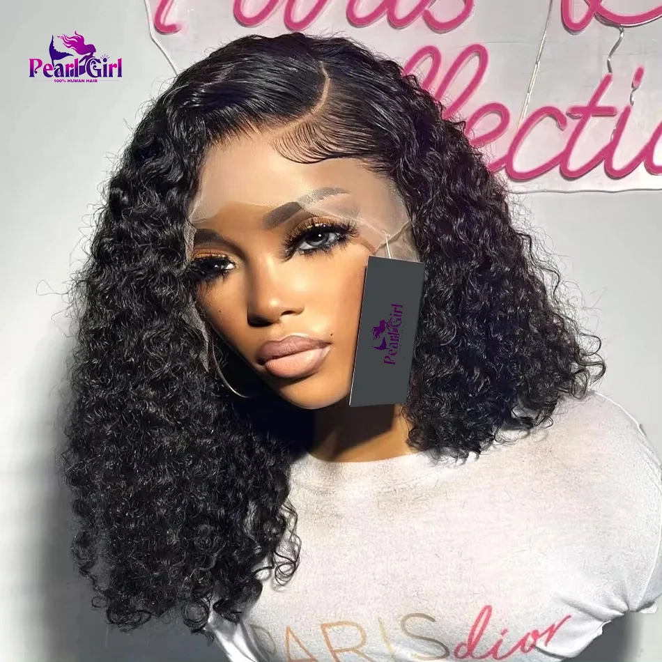 High Density Curly Short Bob Wig 13x4 HD Transparent Lace Frontal Wigs Pre Plucked Deep Wave Lace Front Human Hair Wig For Women