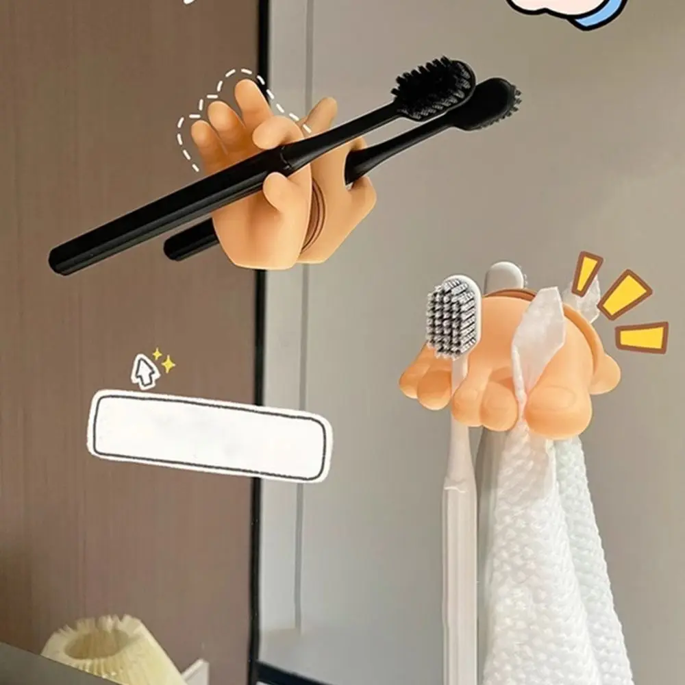 Bathroom Storage Accessories Tool Small Foot Toothbrush Holder Wall Mounted PVC Toothbrush Stand OK Fingers Self Adhesive
