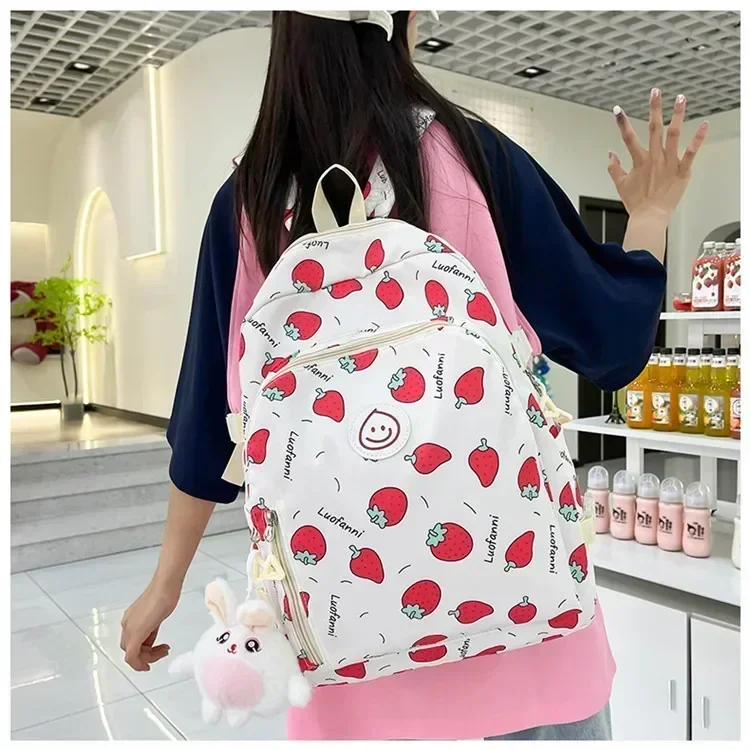 Korean Style Sweet Floral Backpack Large Capacity School Bag for Middle High School Students Light Travel Send Random Pendant