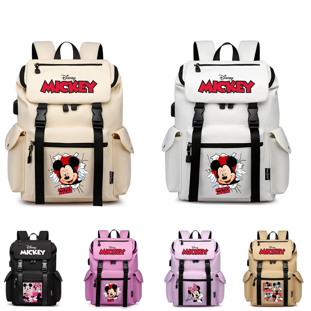 

Mickey Minnie Mouse Backpacks Girls Boys Students Schoolbag Large Capacity Laptop Cartoon Bag Waterproof USB Charging Mochila