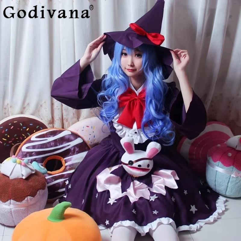

Cosplay Clothing for Women Long Sleeve Big Bow Animation Game Dress Suit with Hat Female Halloween Role Play Dress