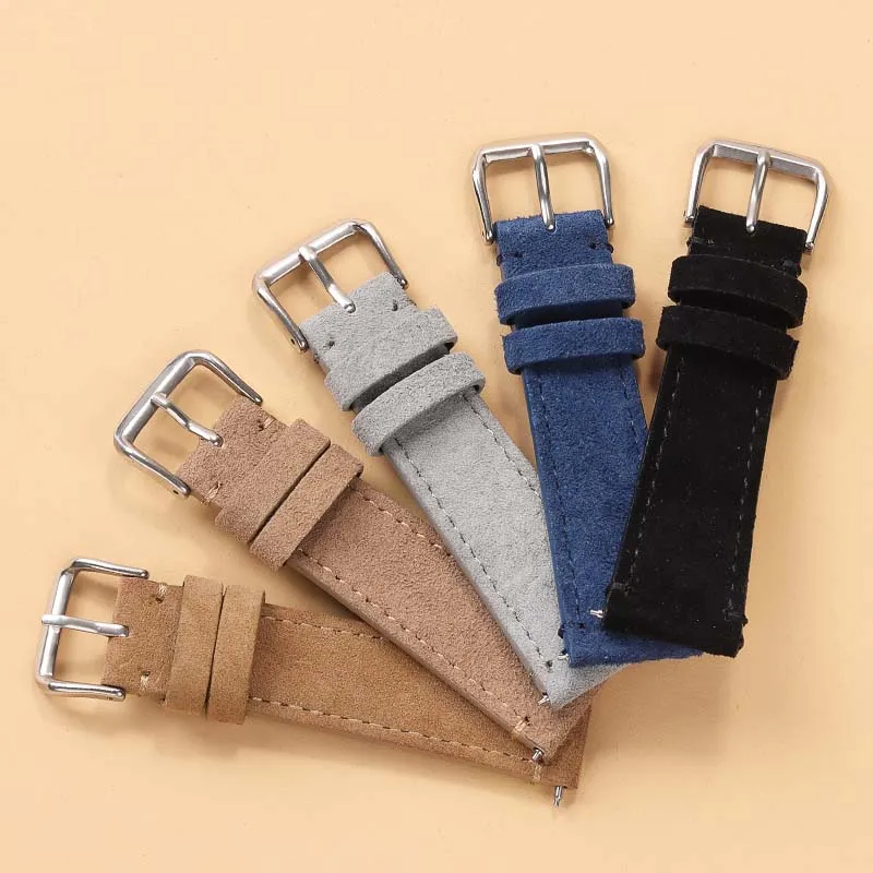 Suede Leather Watch Strap Band Cowhide Watchbands for Samsung Galaxy Watch for Huawei GT4 for DW Classic Men Women Quick Release