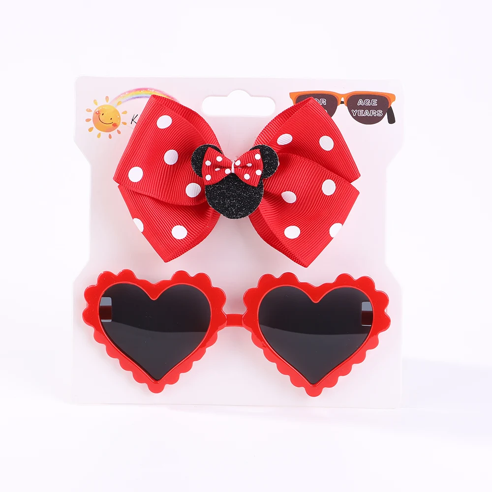 2Pcs/Set Baby Hairpin For Child Cute Bow Heart Shaped For Newborn Protective Sun Glasses Girl Seaside Vacation Hair Accessories