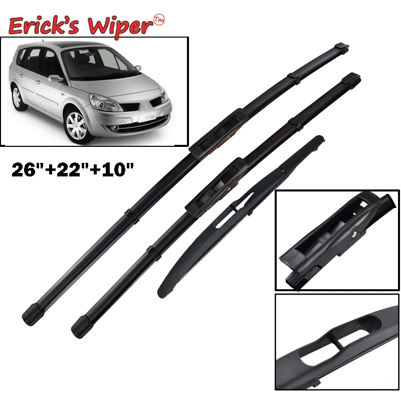 Erick's Wiper Front & Rear Wiper Blades For Renault Scenic 2 / Grand 2005 - 2009 Windshield Windscreen Window Brushes 26