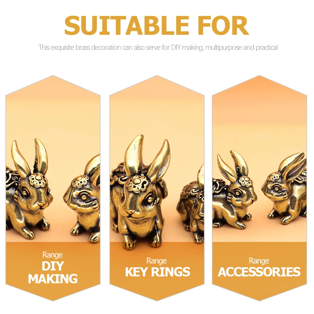 

4 Pcs Key Chain Accessories Bunny Keychain Pendant Brass Rabbit Crafts Vintage Necklace Cute Hanging