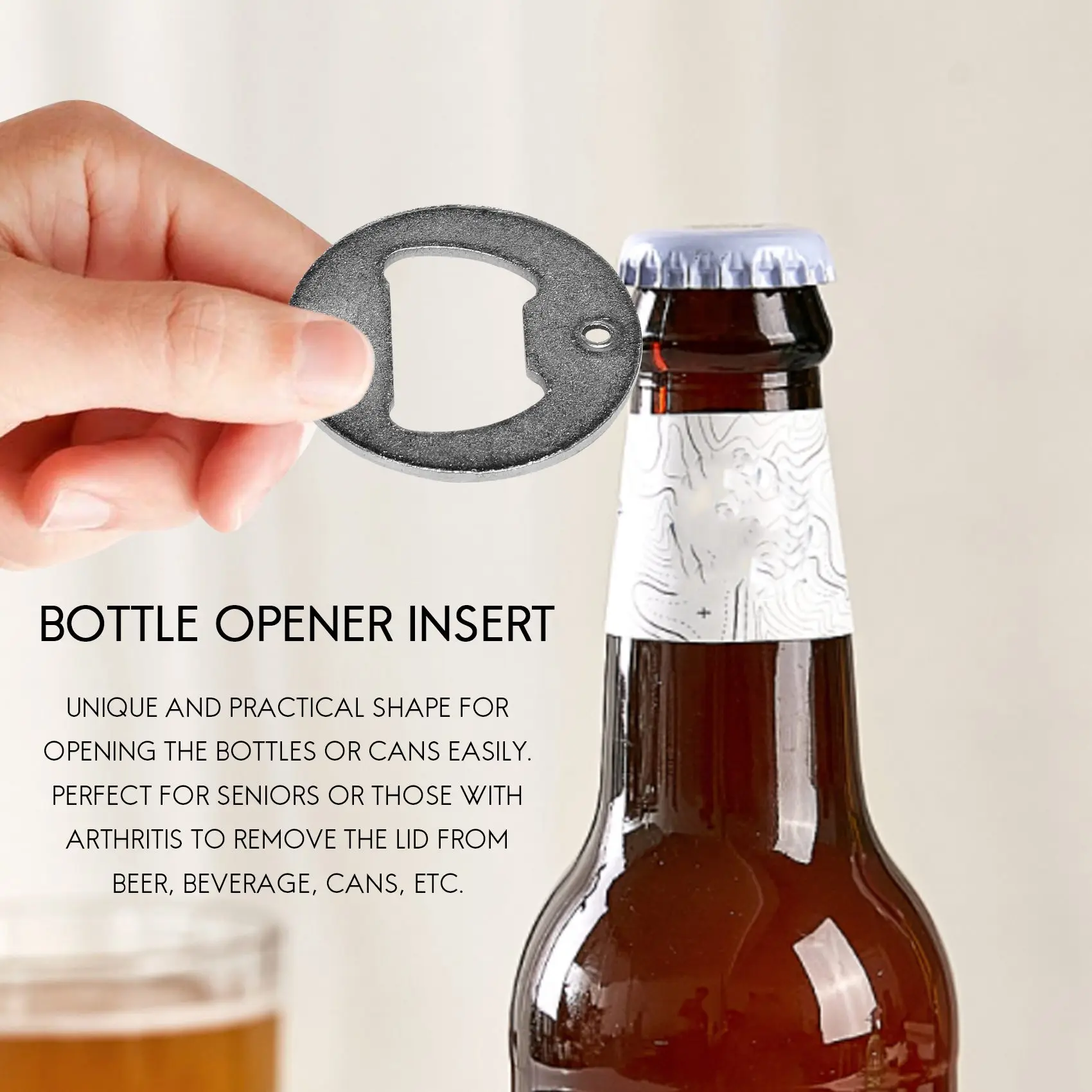 

AT14 50 Set Bottle Opener Insert,Stainless Steel Round DIY Bottle Opener Hardware Kit Hardware Parts Supply with Screws