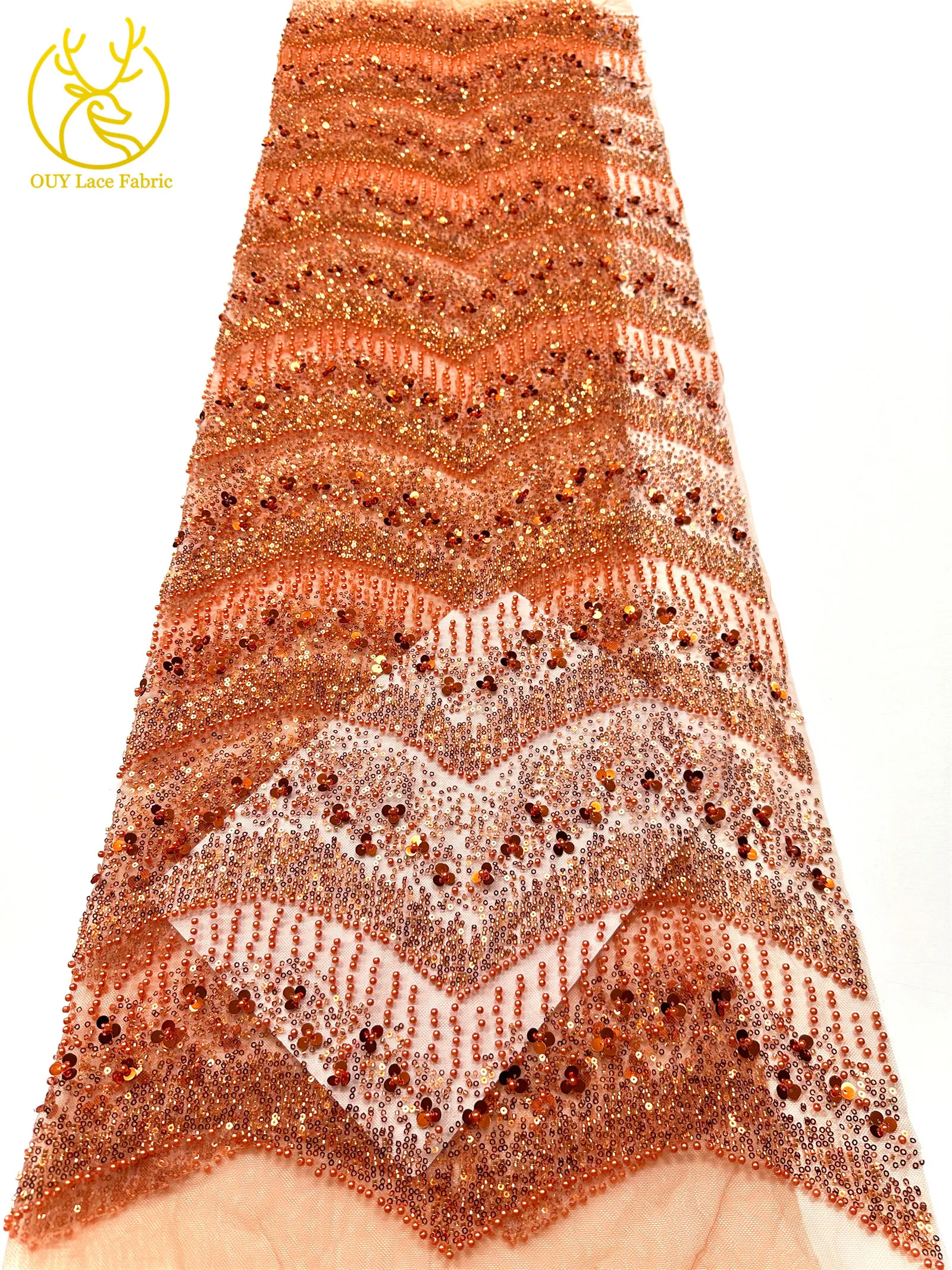 France Elegant Fashion Pink Handmade Beaded Lace Fabric 2025 Africa Nigeria Sequins Mesh Lace Fabric For Wedding Dresses 5 Yards