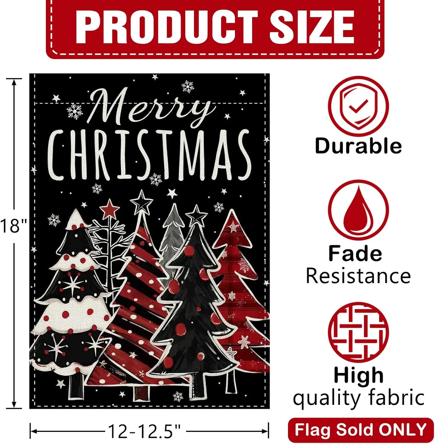 Dyrenson Frohe Weihnachten Baum dekorative Gartenflagge, schwarze Weihnachtsschneeflocke Hof draußen Heimdekoration, Winterurlaub Burl UUV