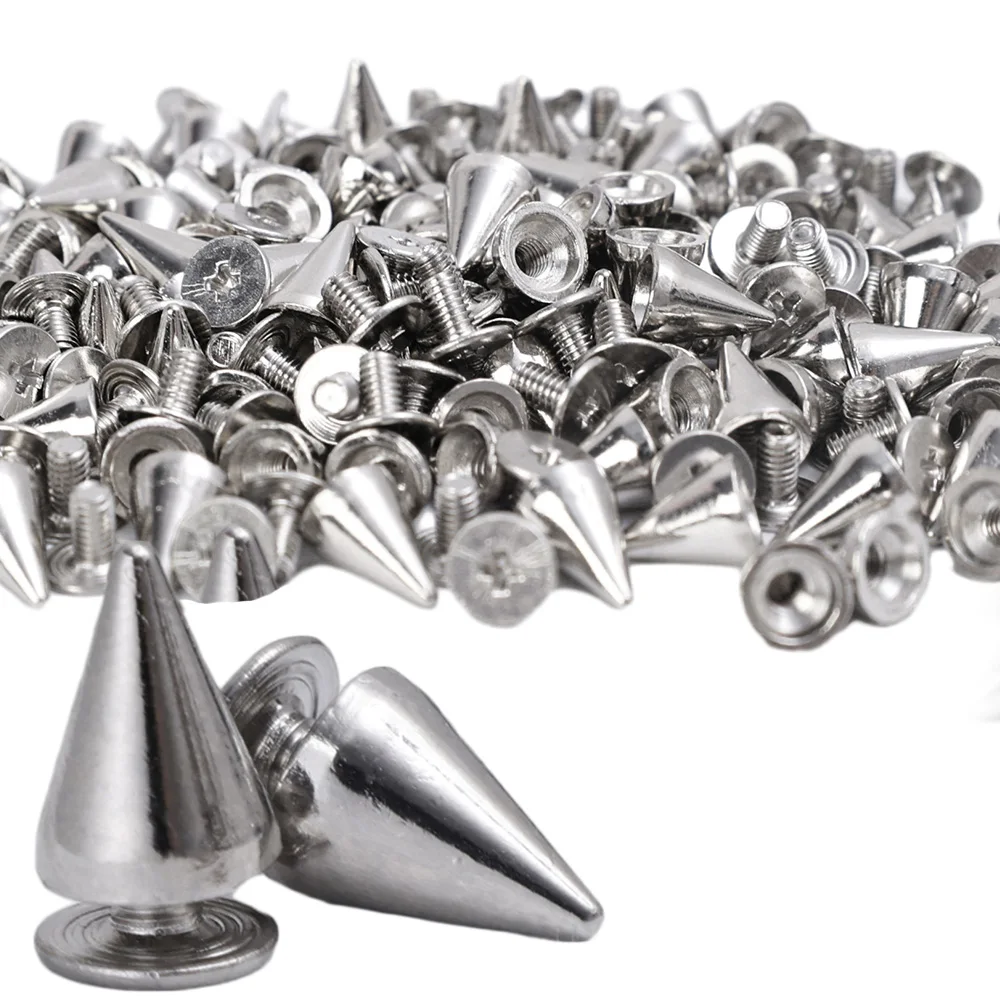 10-100pcs Punk Silver Cone Studs and Spikes Metal Double Cap Rivets Round Screw Nail Rivet DIY Clothes Shoes Bag Accessories