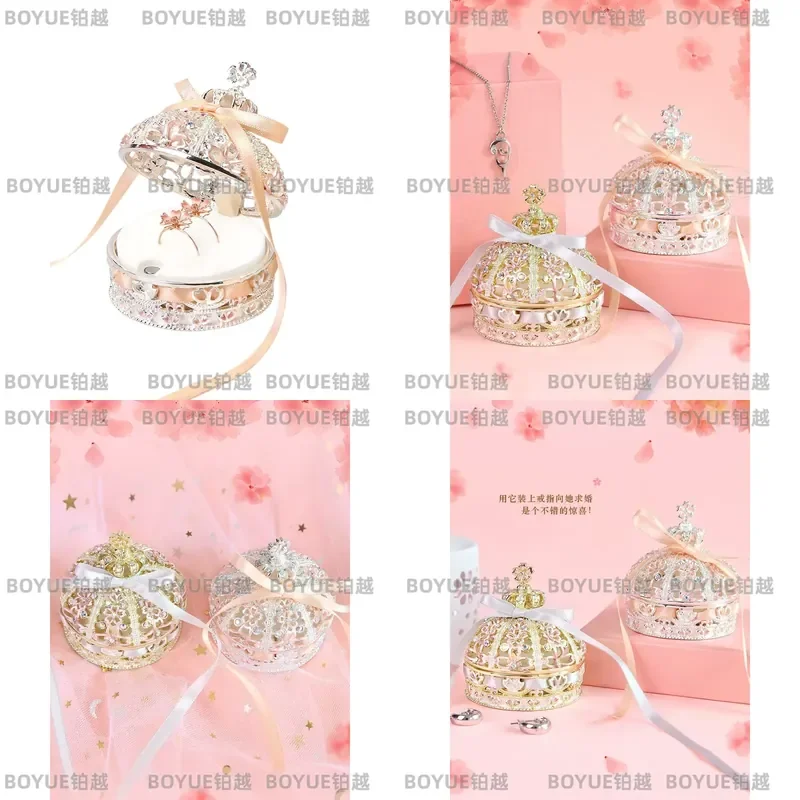 Enamel Cherry Blossom Jewelry Box European Crown Ring Storage Case Wedding Proposal Gift Elegant Floral Organizer for