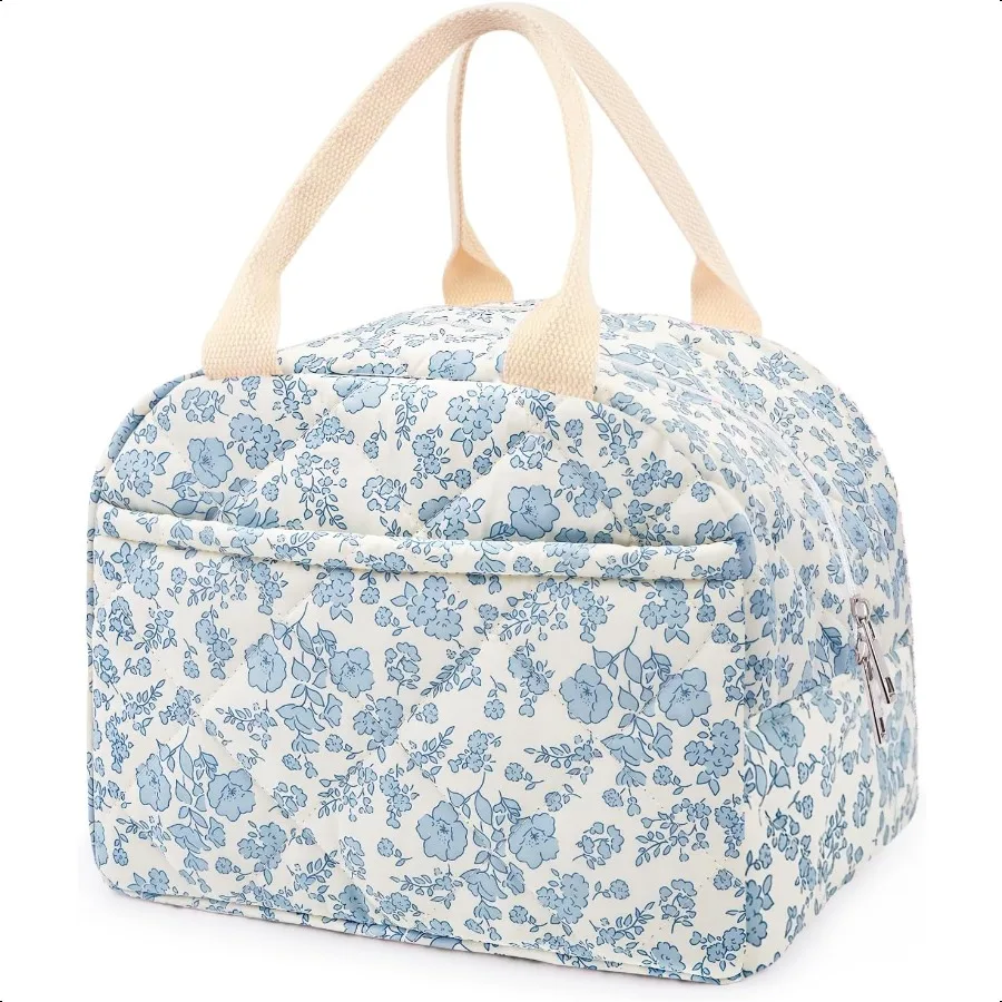 

Cotton Quilted Insulated Lunch Bag Cute Quilted Floral Lunch Tote Bags Reusable Insulated Lunch Box Coquette Aesthetic Large Ca