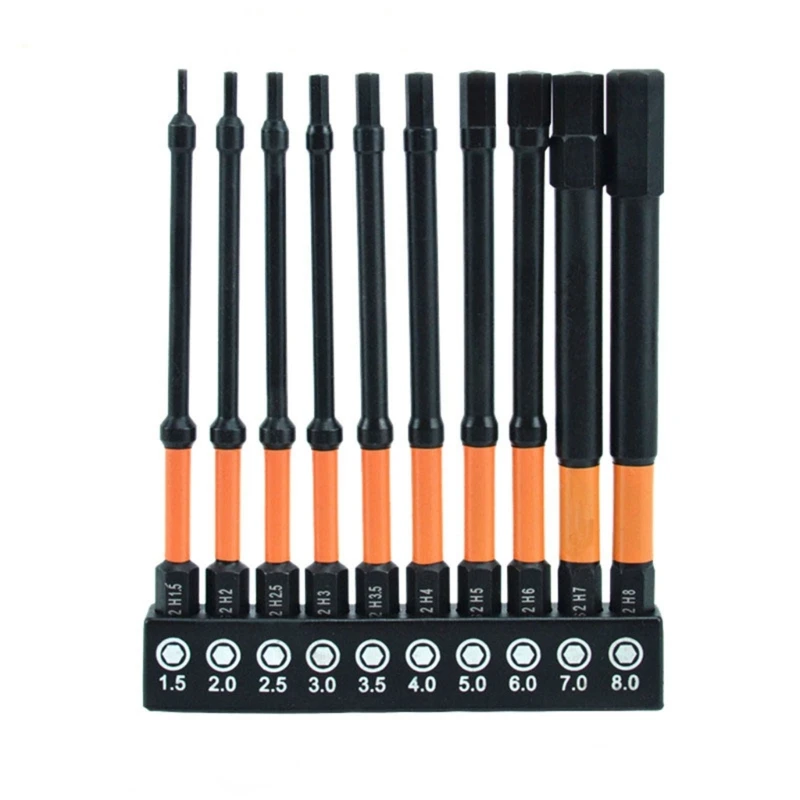 

10Pcs 1.5/2/2.5/3/3.5/4/5/6/7/8mm 1/4" Impacts Head Wrenches Drill Bit Set Steel Screwdriver Bit Set