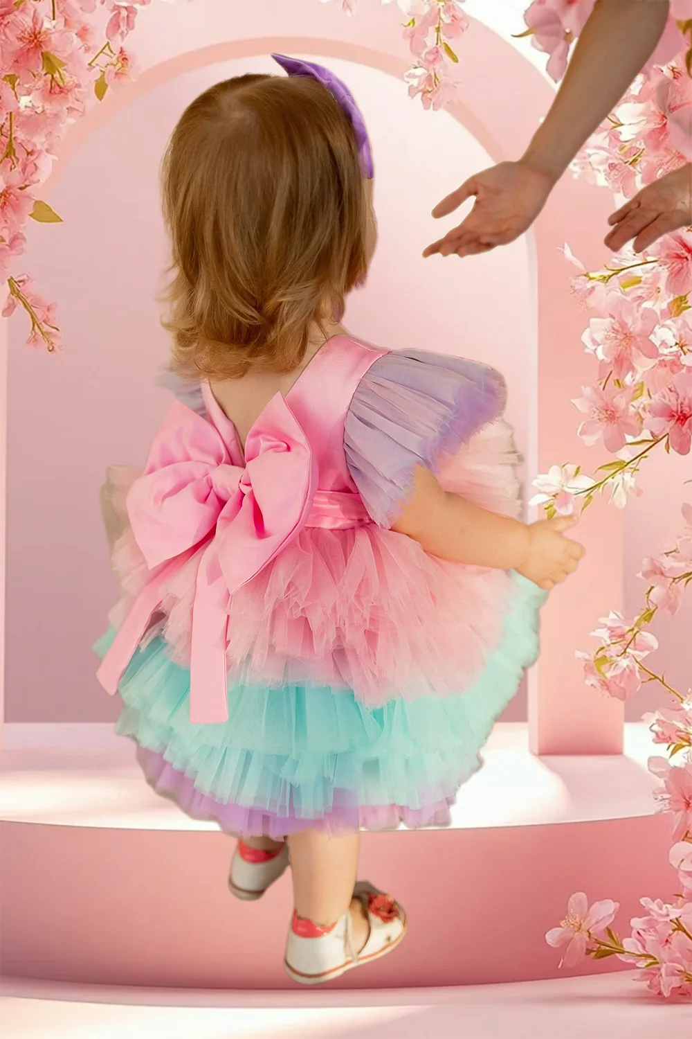 

Rainbow Layered Flower Girl Dress Tulle For Wedding Puffy With Bow Child First Eucharistic Birthday Party Dress Customized
