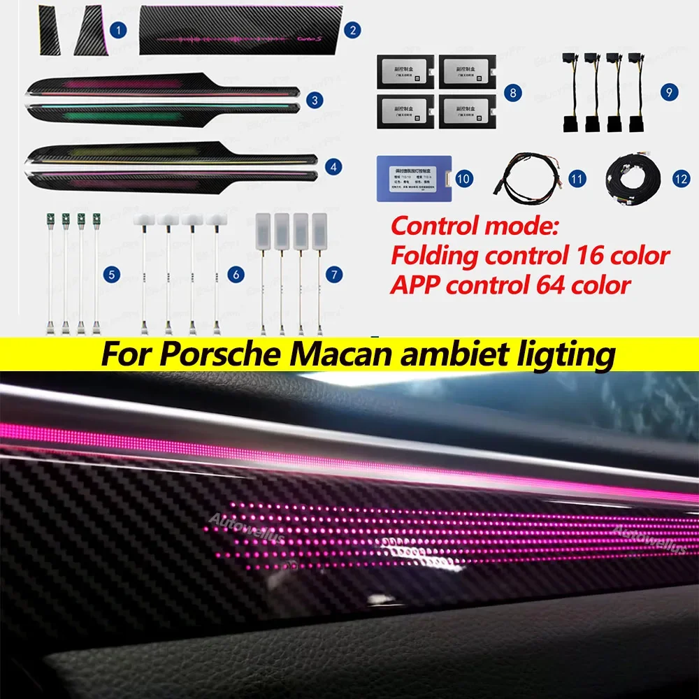 Laser Carving Ambient Light For Porsche Macan 2014-2022 LED Lamps illuminated Door Panel Decorative Atmosphere Lighting 64 color