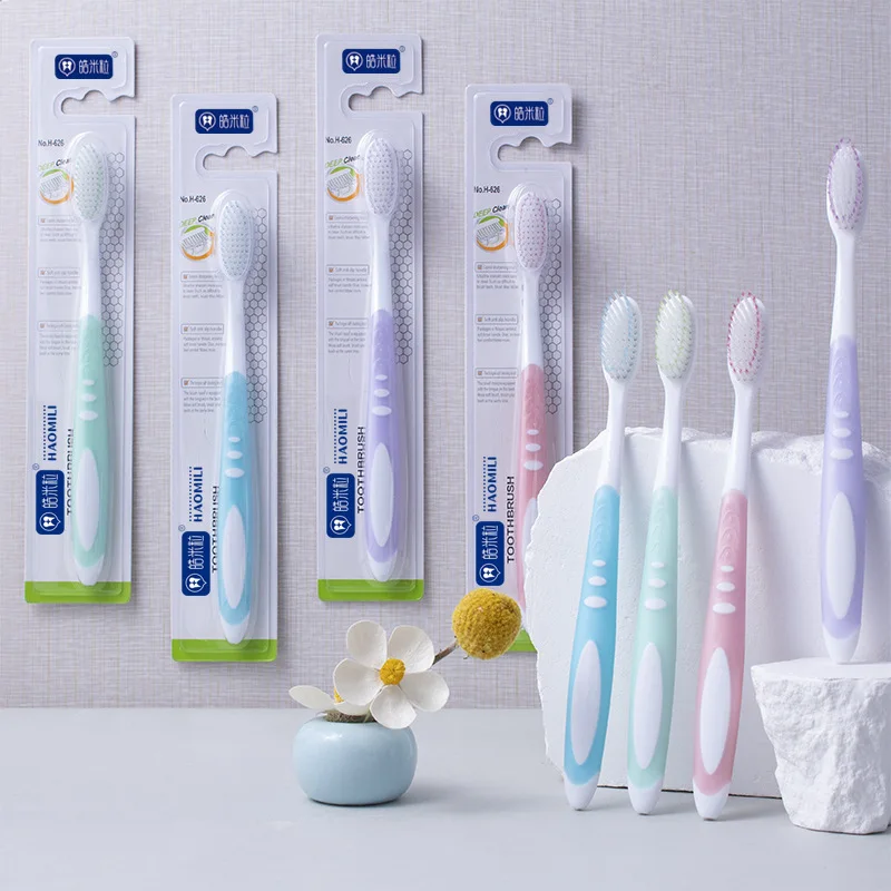 Anti slip silicone high-end soft bristled toothbrush, adult household large head round hole high-density toothbrush