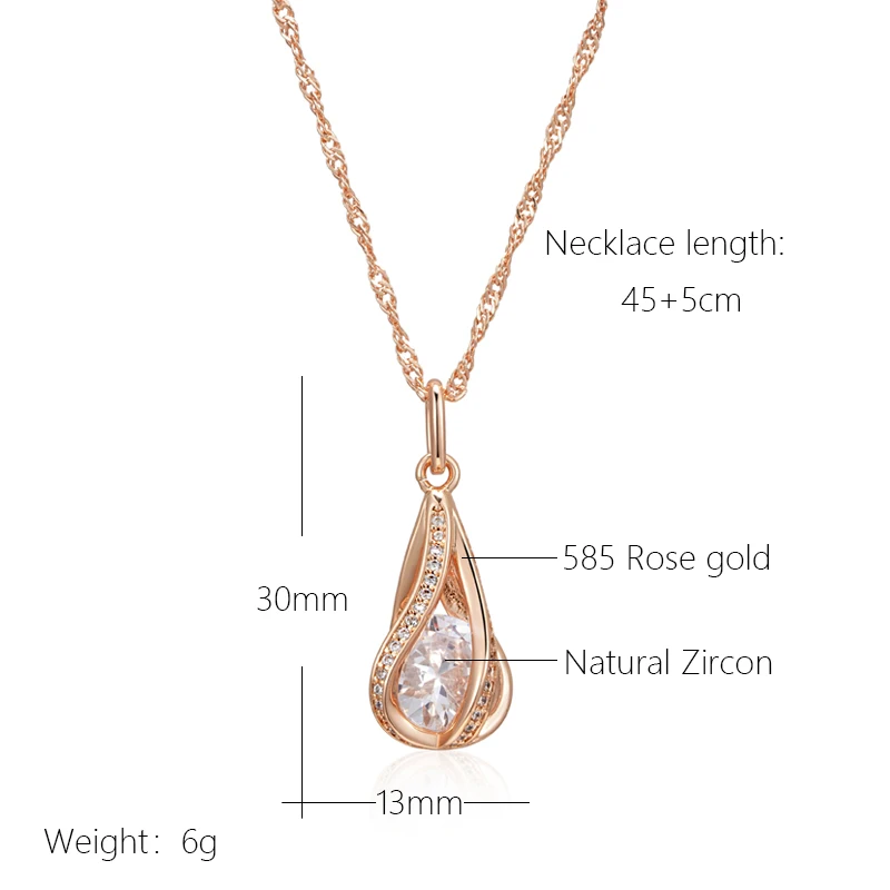 Kinel Unique Design Natural Zircon Pendant Necklace For Women Luxury 585 Rose Gold Bride Wedding Accessories Daily Fine Jewelry