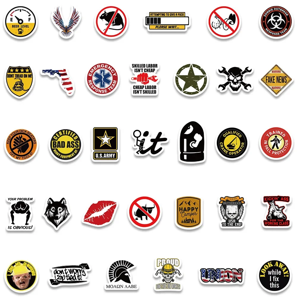 98PCS Funny Hard Hat Brand Sign Cool Stickers Construction Workers Helmet Motorcycle Car Bicycle Stickers Waterproof Decals Gift