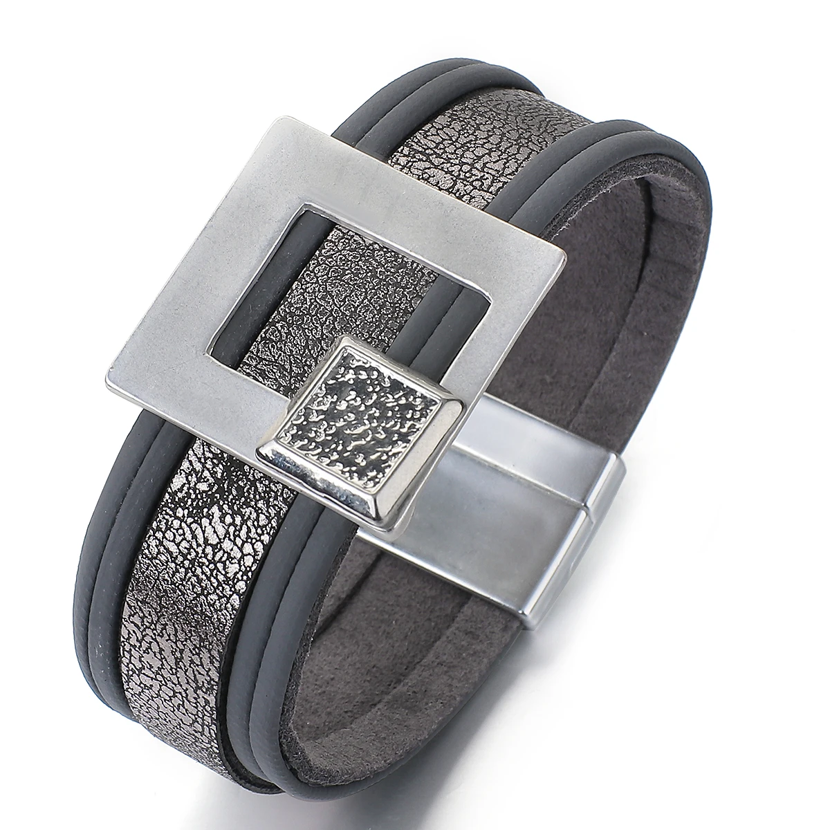 ALLYES Vintage Geometric Leather Bracelet for Women Men Bohemian Simple Multilayer Wrap Bangle Bracelets Charm Jewelry