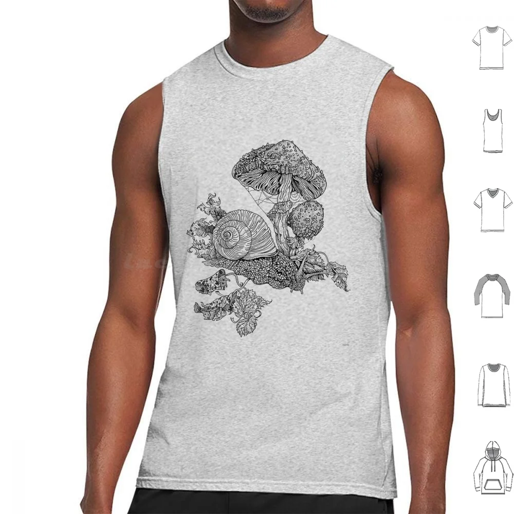 Snail And Fly Agaric Mushrooms Tank Tops Vest Sleeveless Tattoo Nature Forest Detailed Gothic Goth Fairytale Magic