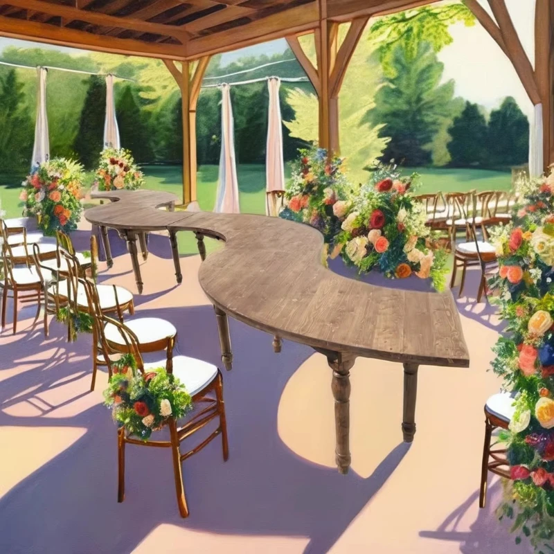 طاولة طعام على شكل ثعبان قابلة للطي على شكل حرف S للمدرسة الخارجية خشبية