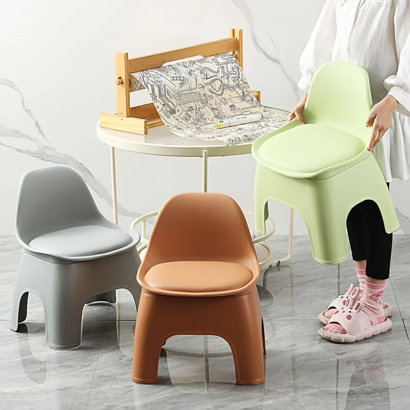 Plastic Circular Stool, Household Chair, Small Stool, Backrest Chair, Portable,  Durable, Suitable for Living Room, Bathroom image 3