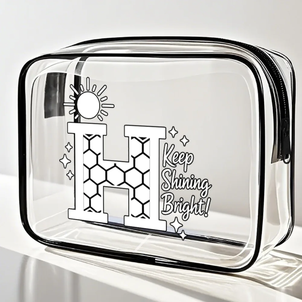 Toiletry Bag Keep Shining Bright Holographic Letter H Clear Zipper Pouch Minimalist Inspirational Cosmetic Bag Travel Toiletry O