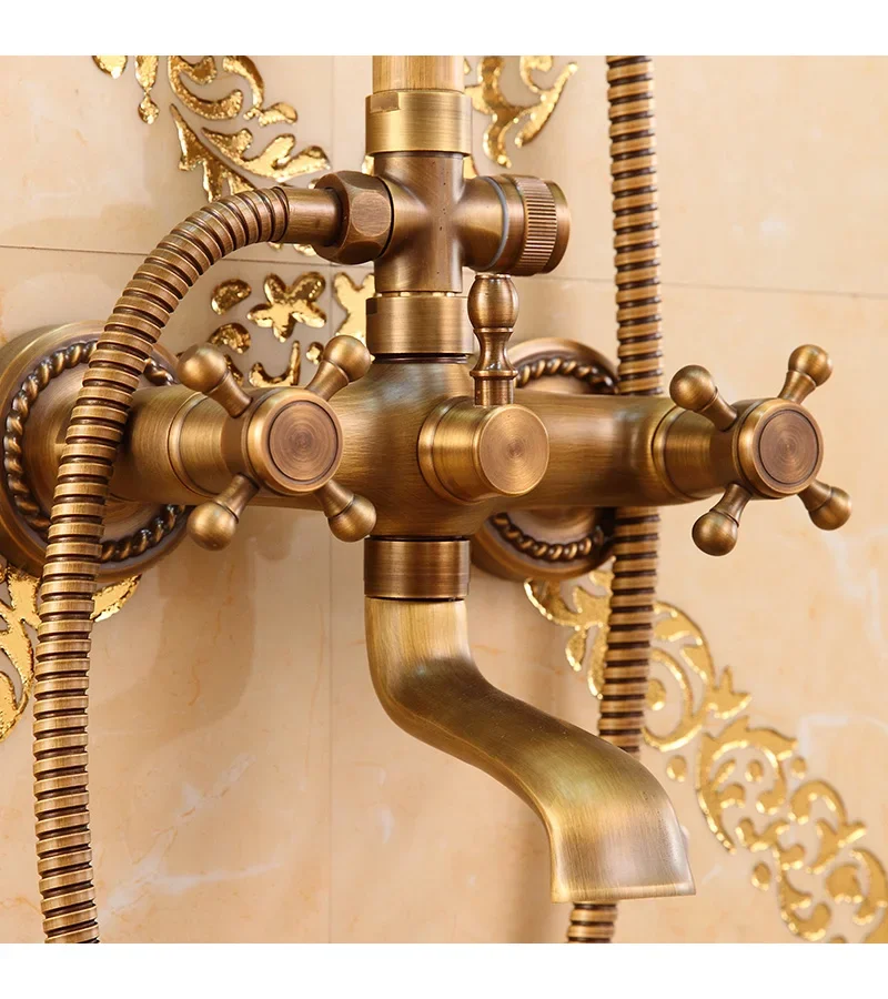 Antique shower set Faucet bathroom Rain bath Round nozzle Household retro thermostatic shower