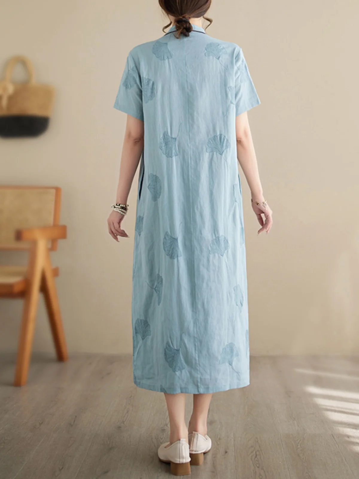 Ele Embroidered Cotton Linen ort Sve Qipao Dr Summer Vintage Side Buttoned Long Skirt Chinese Sle Loose Waist