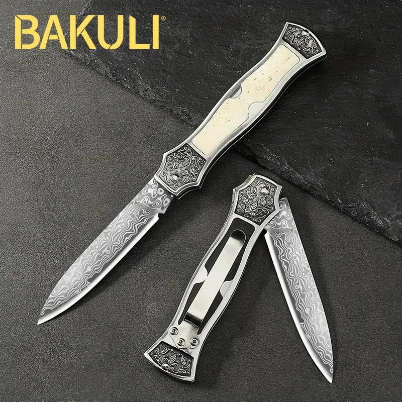 

BAKULI-дамасский складной нож ручной работы, переносной нож премиум-класса, уличный портативный режущий нож