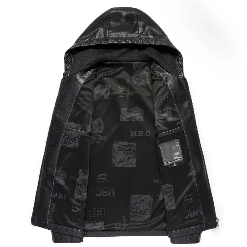 Qualität Kapuze Lederjacken Männer Biker Jacke Herbst & Winter Lederjacke Mantel männliche Mode lässig pu Ledermantel PU-015