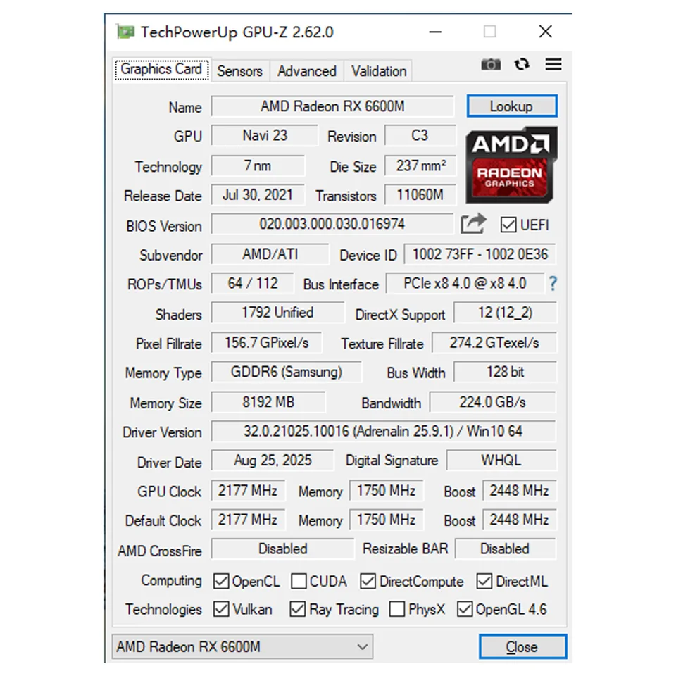 SOYO AMD RX 6600M 8GB Graphics Card GDDR6 128Bit PCI-E 4.0×8 8Pin