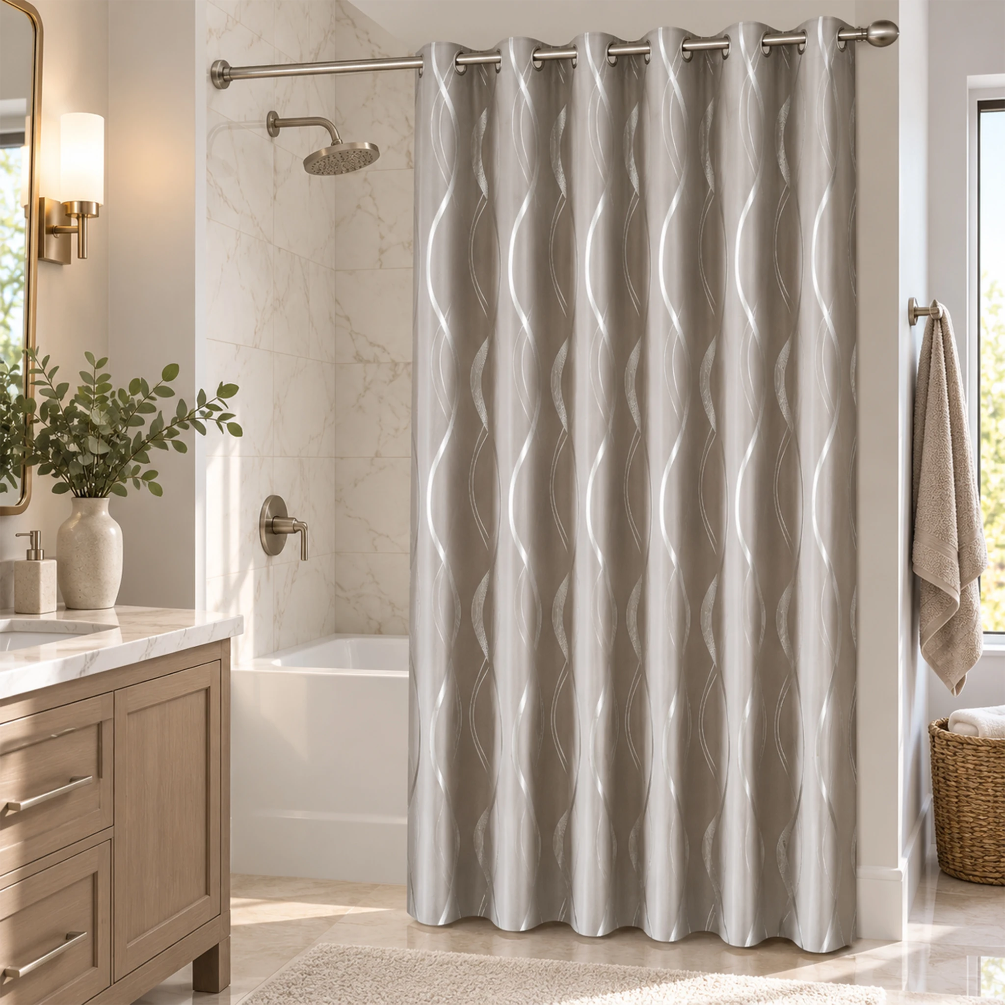 4 Panels Foil Printed 100% Blackout Waterproof Curtains with Black Coating Thermal Insulated Windproof Room Divider Short Drapes for Bathroom Shower Kitchen Window