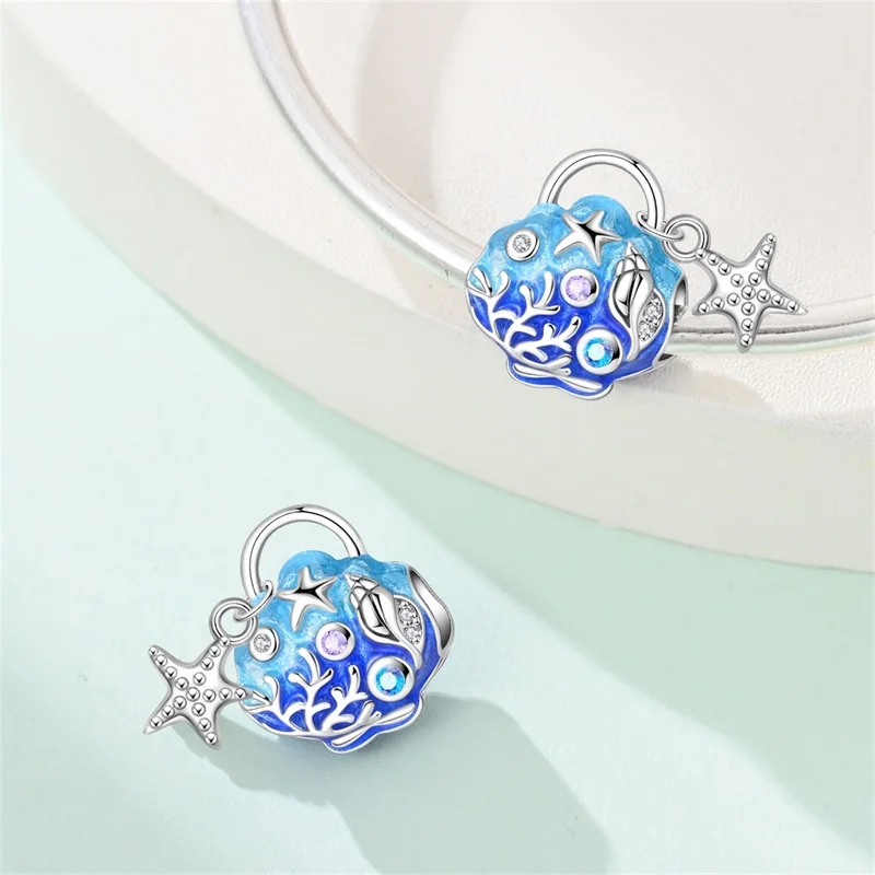 

925 Sterling Silver Shell Starfish Treasure CZ Zircon Charms Beads For Women Fit 3mm Original Bracelet DIY Wedding Jewelry Gifts